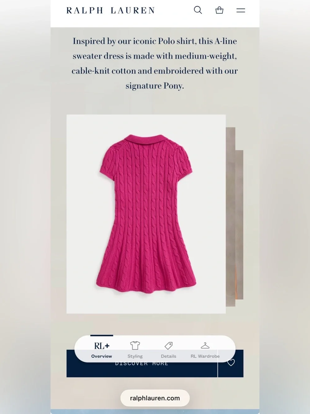 Polo Ralph Lauren Girl’s Cable-Knit Cotton Polo Sweater Dress, Size 3T